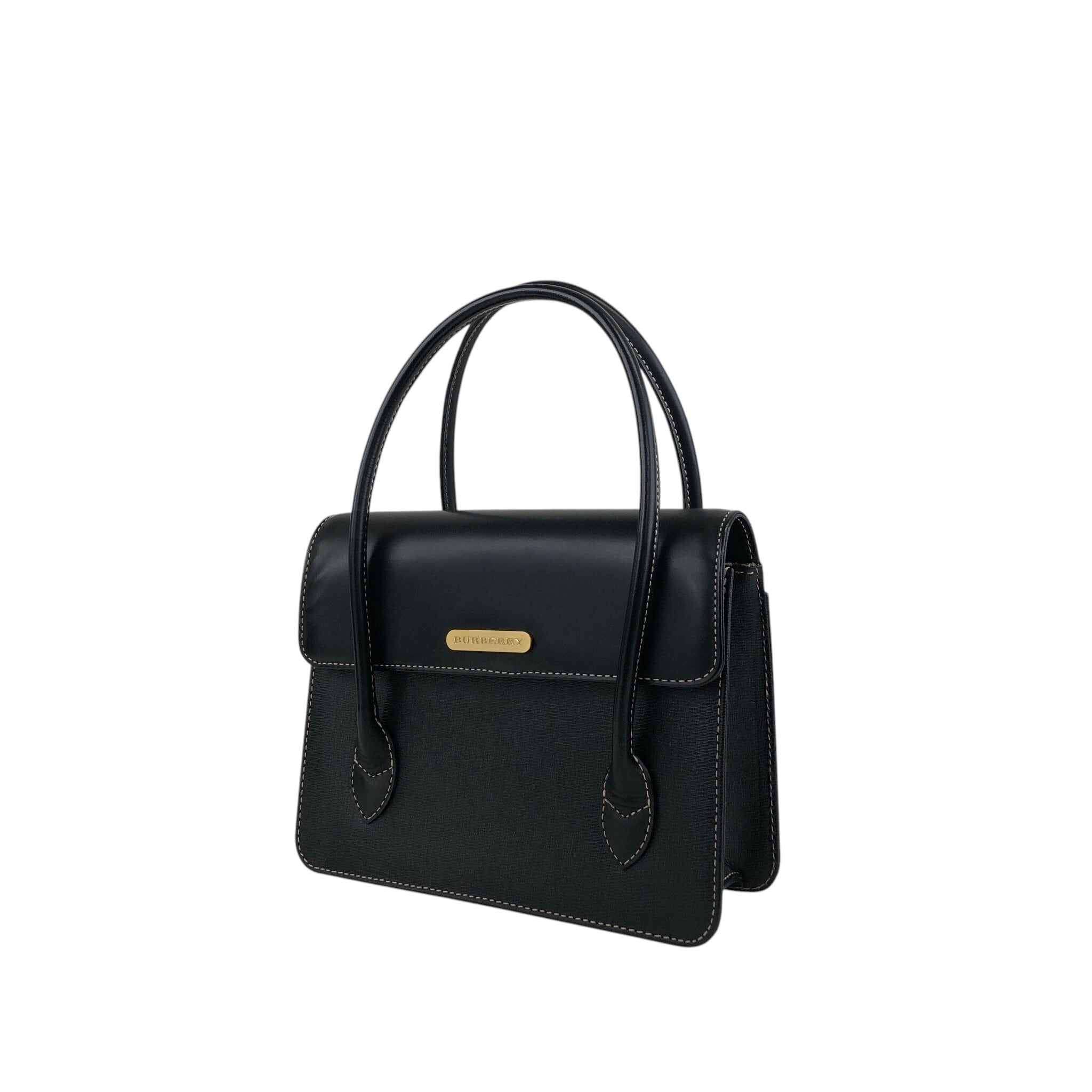 BURBERRY バーバリー ハンドバッグ ブラック ロゴ レザー コンビレザー