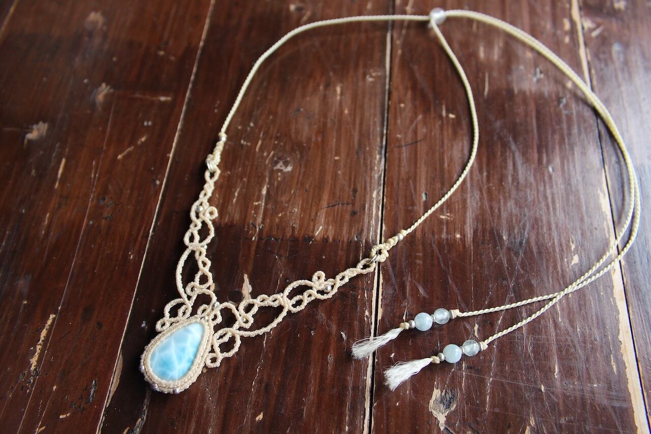 Larimar micro macrame necklace