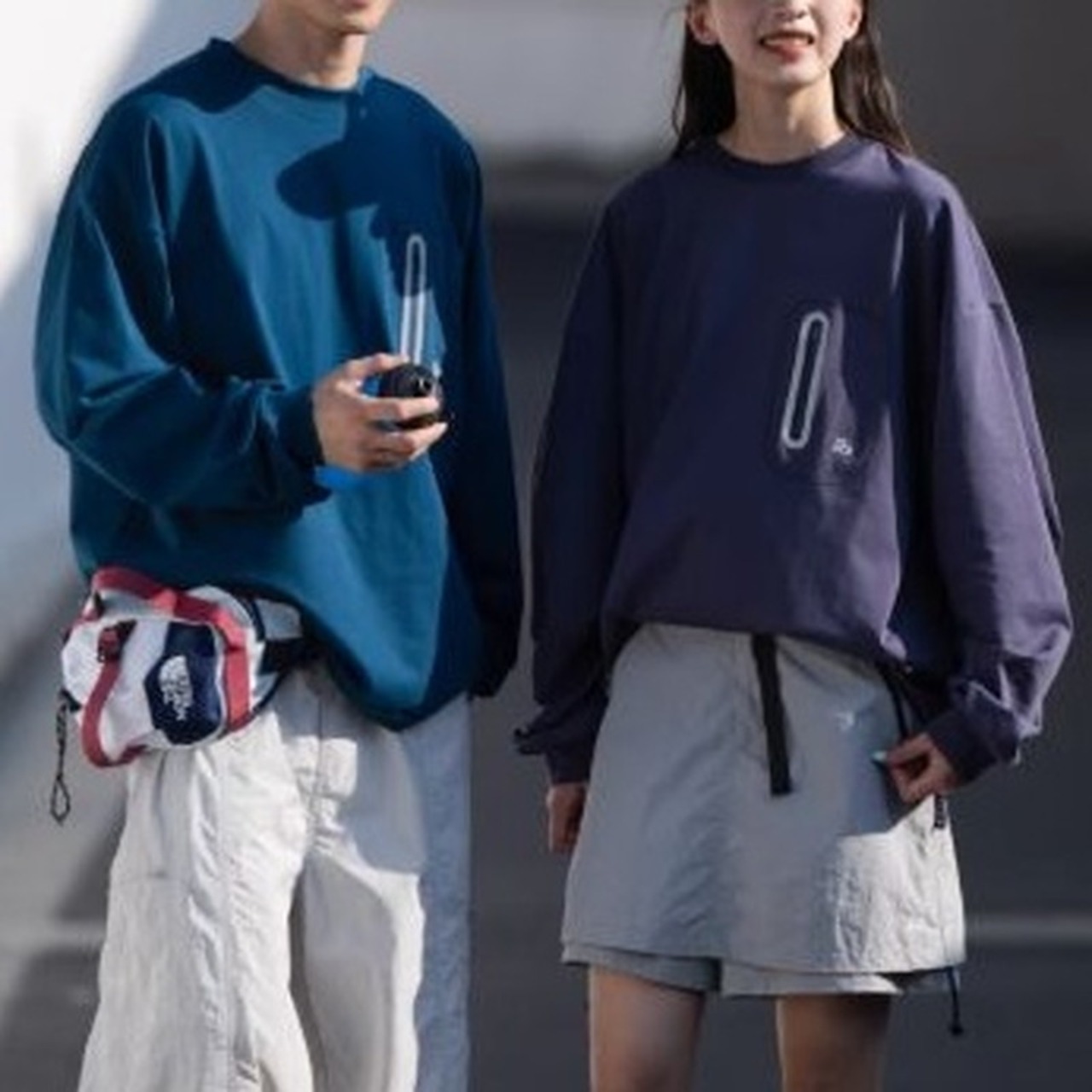 Round Neck Zip Pocket Long Sleeve T-Shirt ◇3color H0632