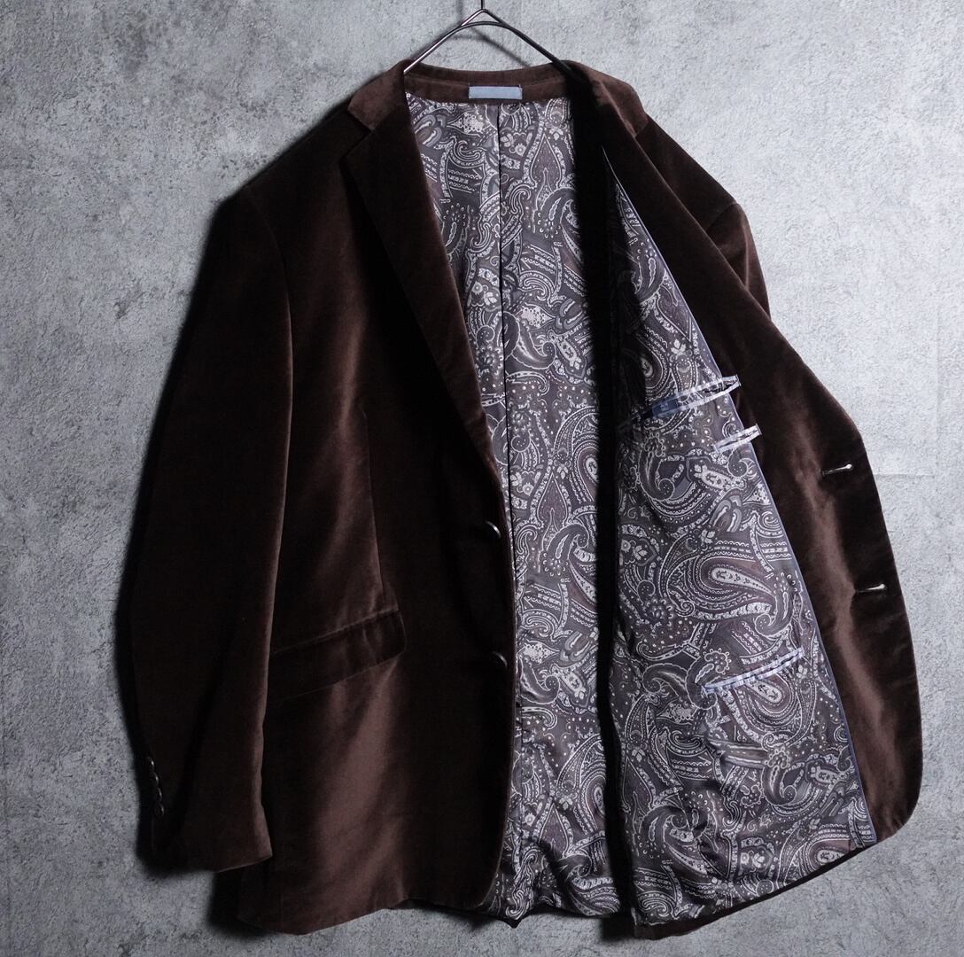 Brown paisley pattern velor single tailored jacket