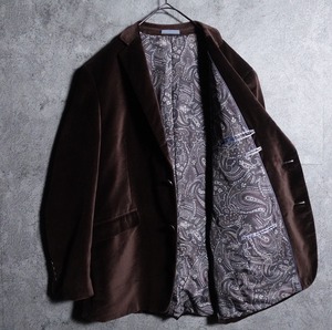 Brown paisley pattern velor single tailored jacket