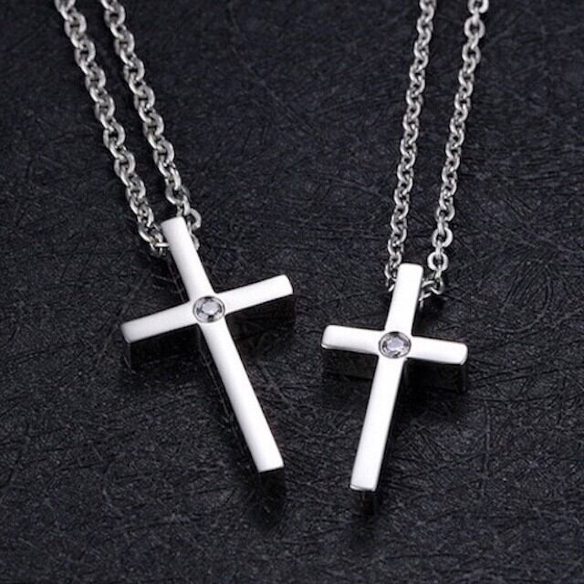 ペアネックレス クロス ネックレス レディース メンズ 2本セット ステンレス 金属アレルギー対応
