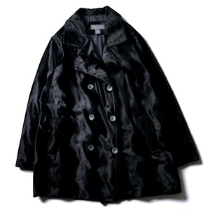 Vintage velvet fur double breasted middle coat "BLACK"