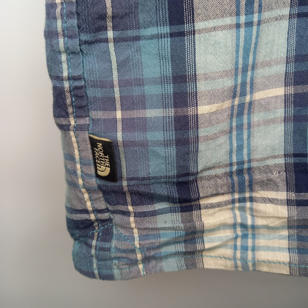 ノースフェイス　ワークシャツ　半袖　チェック　オーバーサイズ　青