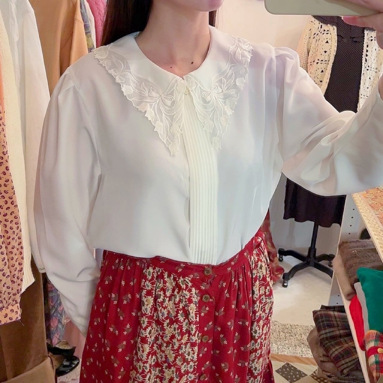 tulip lace collar white blouse