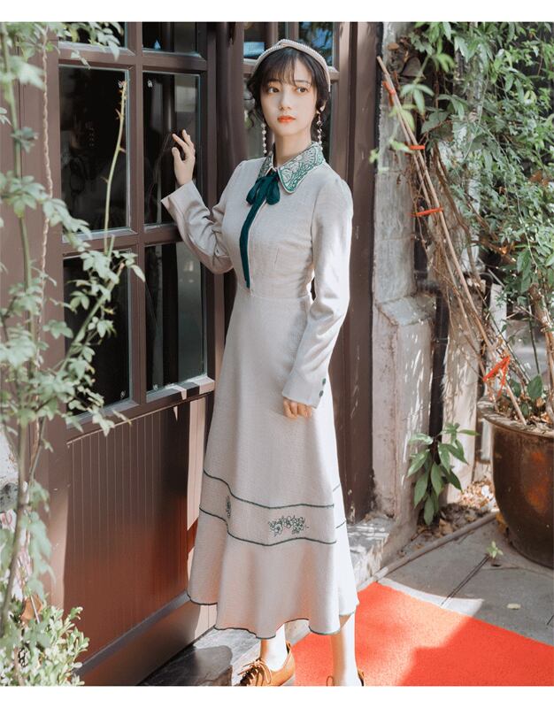 チャイナ風ワンピース 民国風ワンピース ロング丈ワンピース チェック柄ワンピース 改良唐装 改良漢服 チャイナ風服 中華服 改良型チャイナドレス 普段着 S M L Ll 女子会 同窓会 折り襟 長袖 レトロ ハイウエスト 刺繍 Elegant チャイナ風ワンピース 民国風ワンピース ロング丈ワンピース チェック柄ワンピース 改良唐装 改良漢服 チャイナ風服 中華服 改良型チャイナドレス 普段着 S M L Ll 女子会 同窓会 折り襟 長袖 レトロ ハイウエスト 刺繍 Elegant