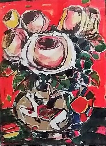 安食慎太郎「ばら」 ジクレー 17/150 額縁外寸61.0x69.0x3.0㎝ 裏