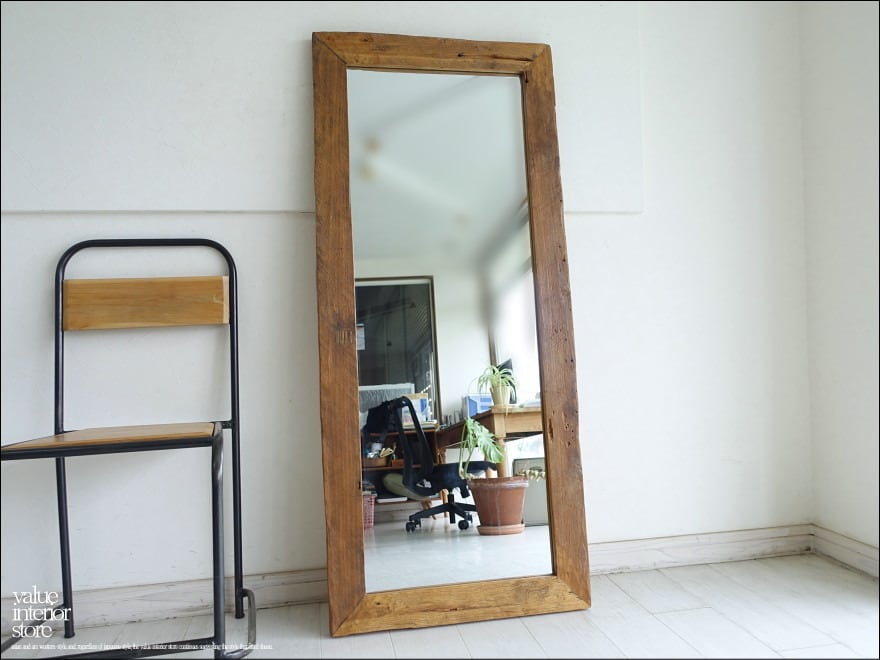 オールドチーク総無垢 ミラー140cm L/2 姿見 鏡 全身鏡 古材 全身用 手作り ナチュラル レトロ 世界三大銘木 60 x 140cm