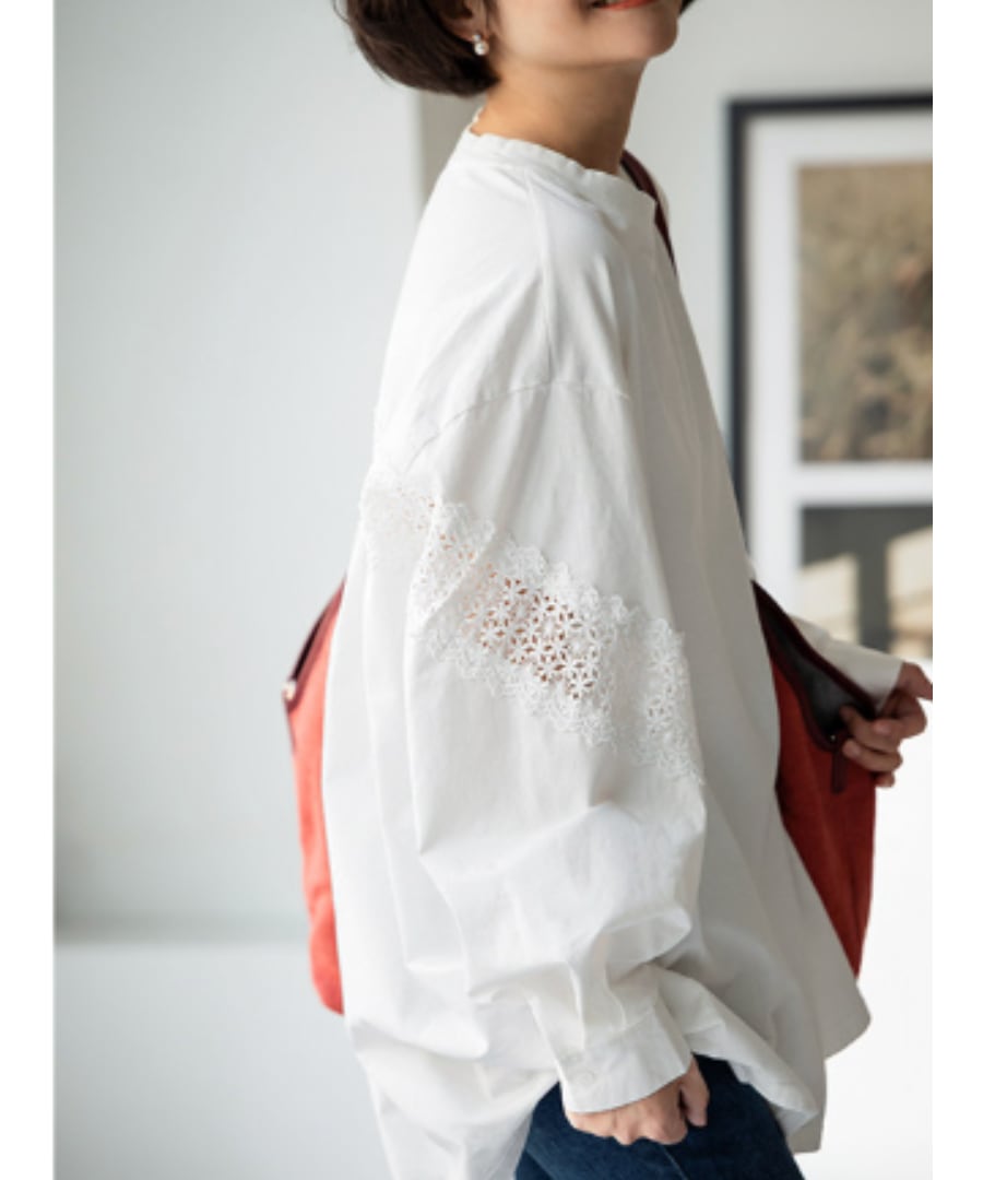 ラウンドネック◆ロングスリーブレースデザインTシャツ【t-10646】