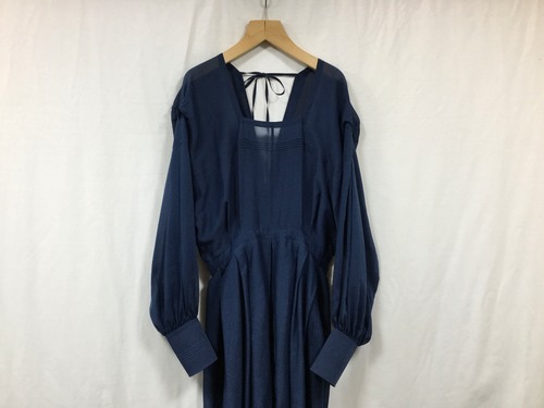 JUN MIKAMI “ SILK COTTON SQURE NECK DRESS “ NAVY