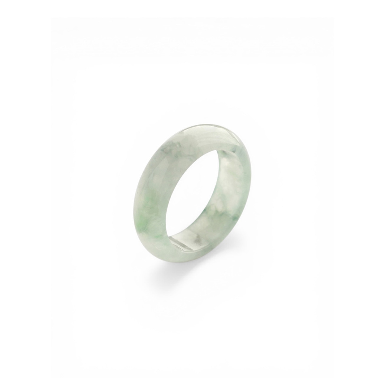 【16.5号】トゥルンとした白氷翡翠 薄緑 くり抜き甲丸リング A貨翡翠 jd_rg1486