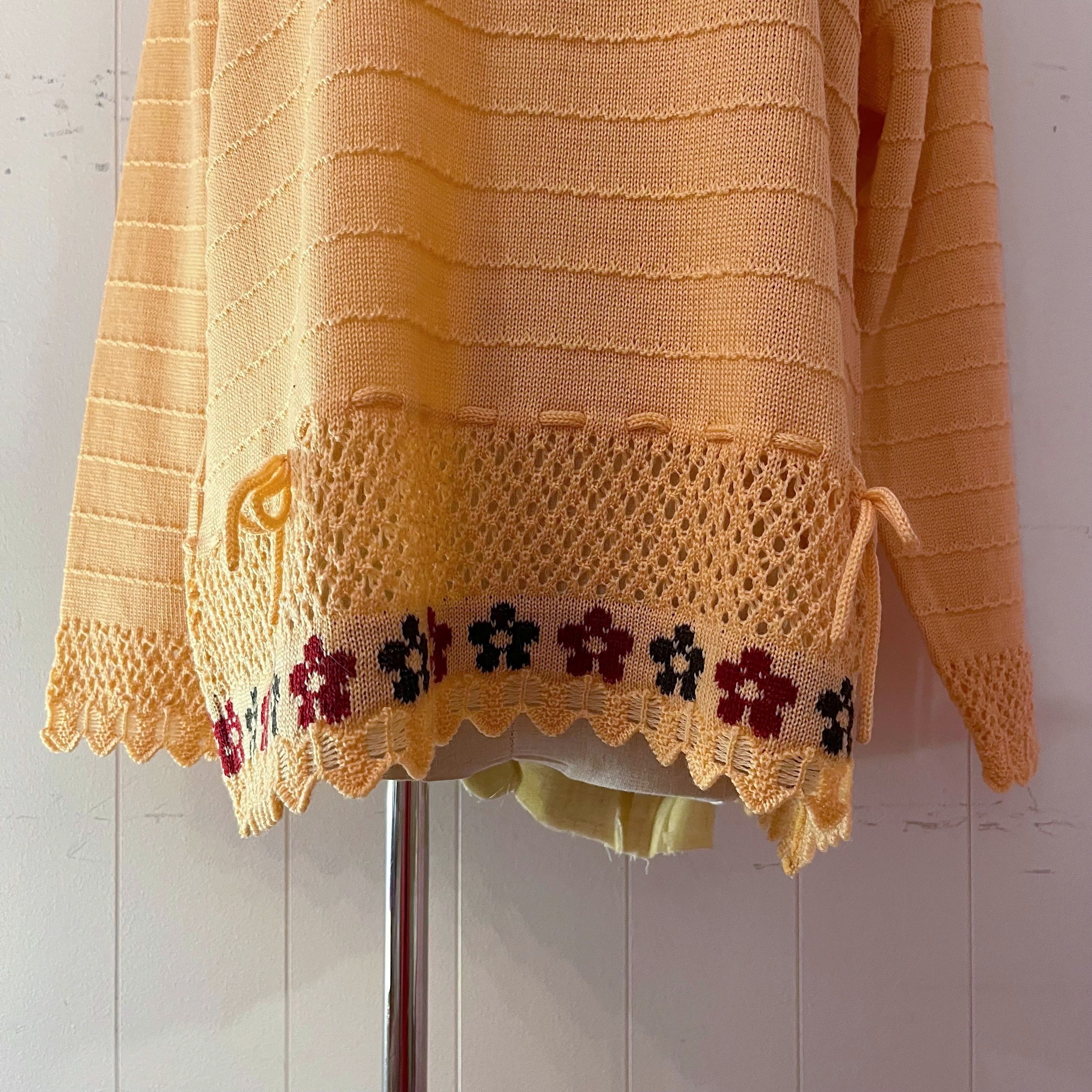 orange flower ribbon openwork knit sweater