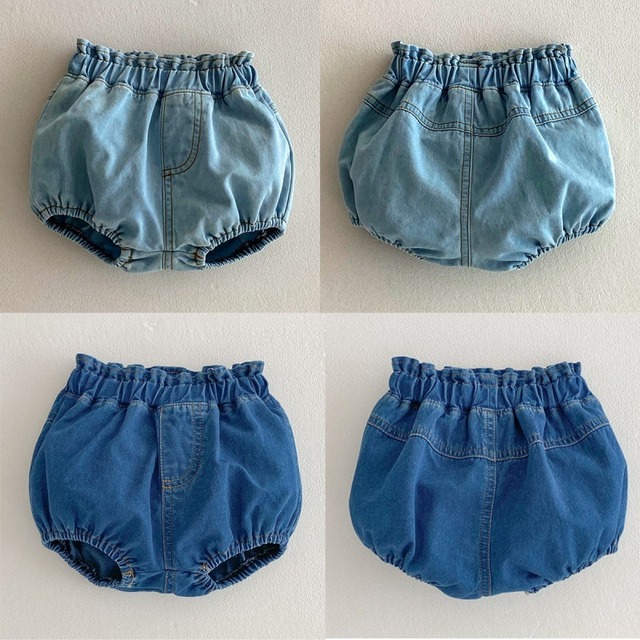【BABY】夏作ベビー デニム ブルマパンツ フリルデザイン
