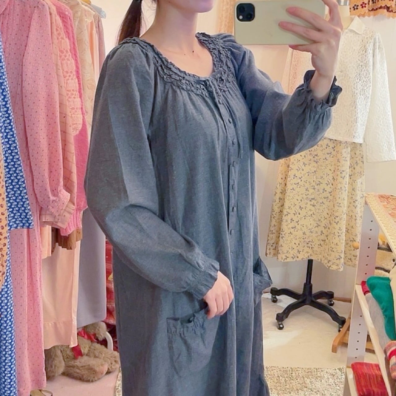 PINKHOUSE / cotton frill gather one-piece