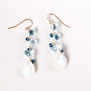 14kgf/ホワイトムーンストーンxブルートパーズ(蕾)ロンドンブルートパーズピアス