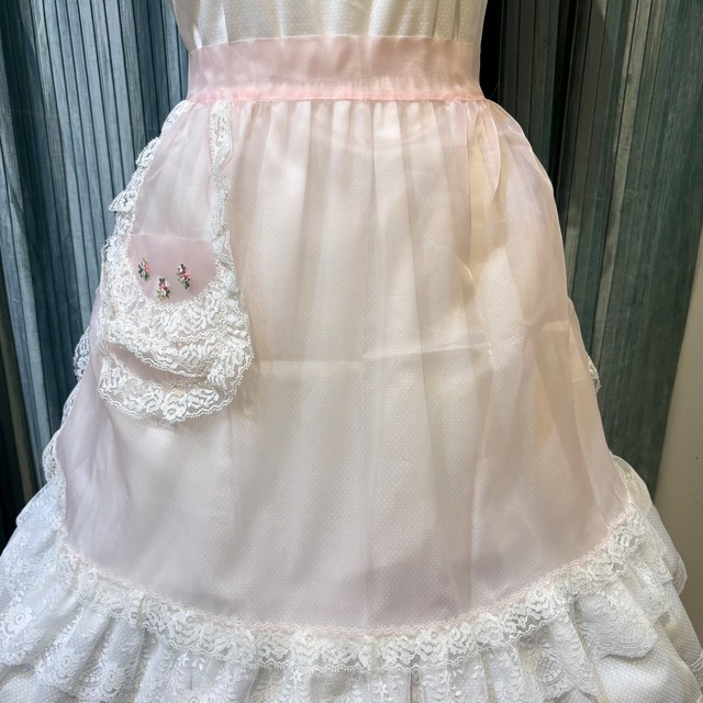 50's60's  flower lace pink sherr apron