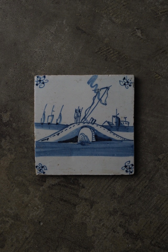 デルフトタイル 海原と橋-antique delft tile