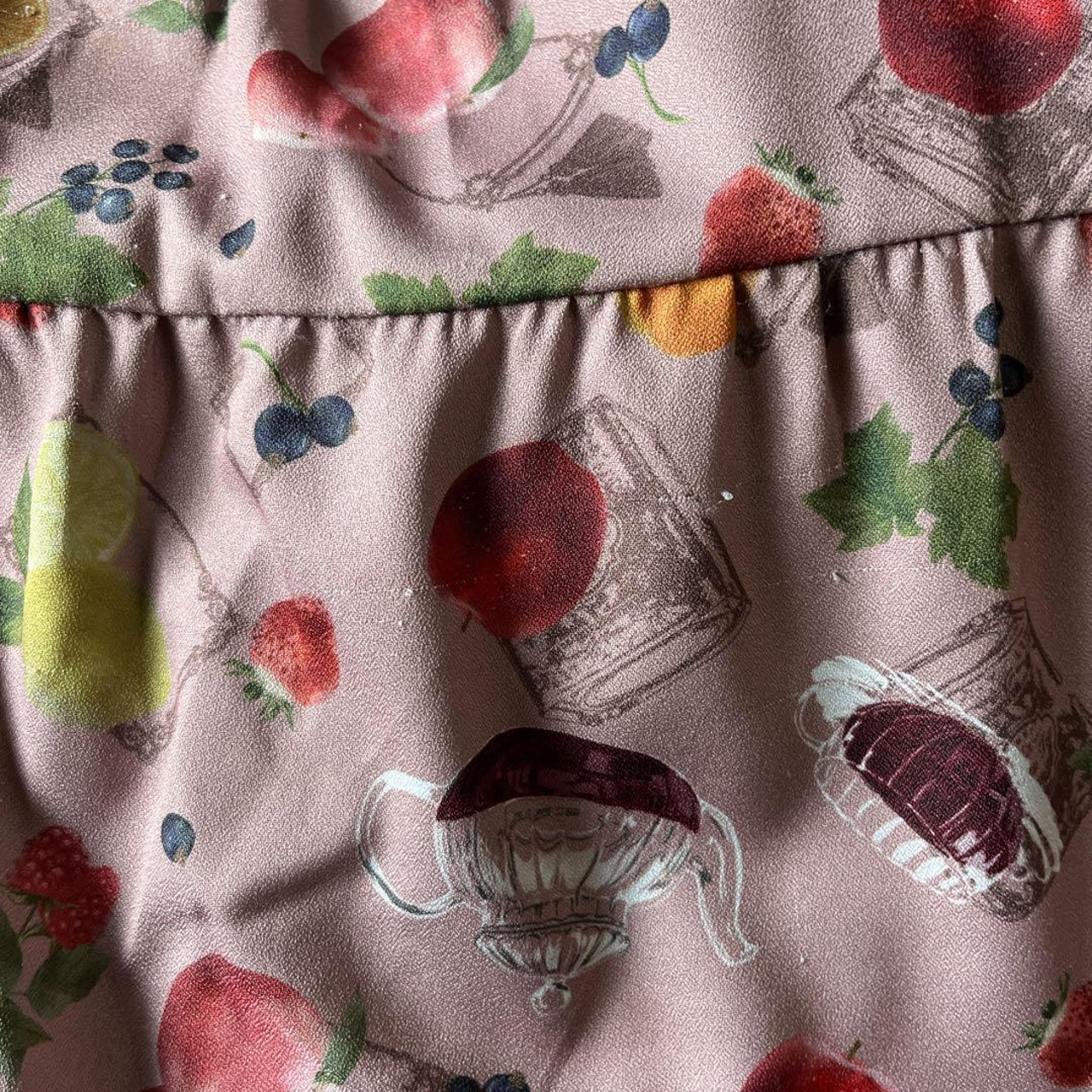 axes femme果物柄長袖ロングワンピースリボン付きピンク系MサイズT1  