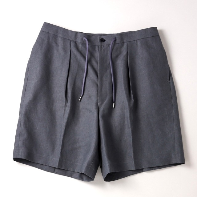 【新品】MINTENS SPENCE BRYSON Irish Linen made in ENGLAND  Fabric special tuck summer shorts made in JAPAN  French military M52 style  ／  スペンスブライソン アイリッシュリネン 英国製生地を使用したタック ショーツ  ハーフパンツ グレー  日本製 ゴムウエスト オリジナルブランド M-52モデル 実寸W31~33・実寸W34~36