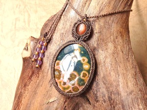 オーシャンジャスパー & サンストーン マクラメペンダント