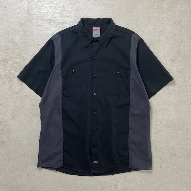 Genuine Dickies ディッキーズ 半袖 ワークシャツ ツートンカラー メンズL 古着 ジェニュインディッキーズ 黒色 ダークグレー【半袖シャツ】/ブラック