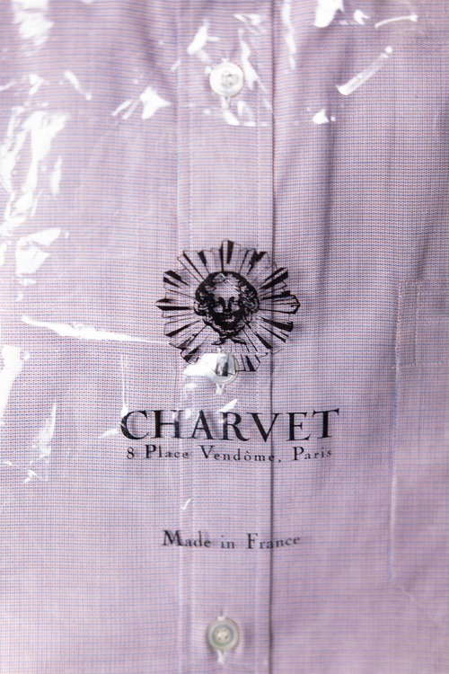 [〜80's] ”Charvet” Lavender Micro Check Cotton Shirt -Dead Stock-  (made in France)