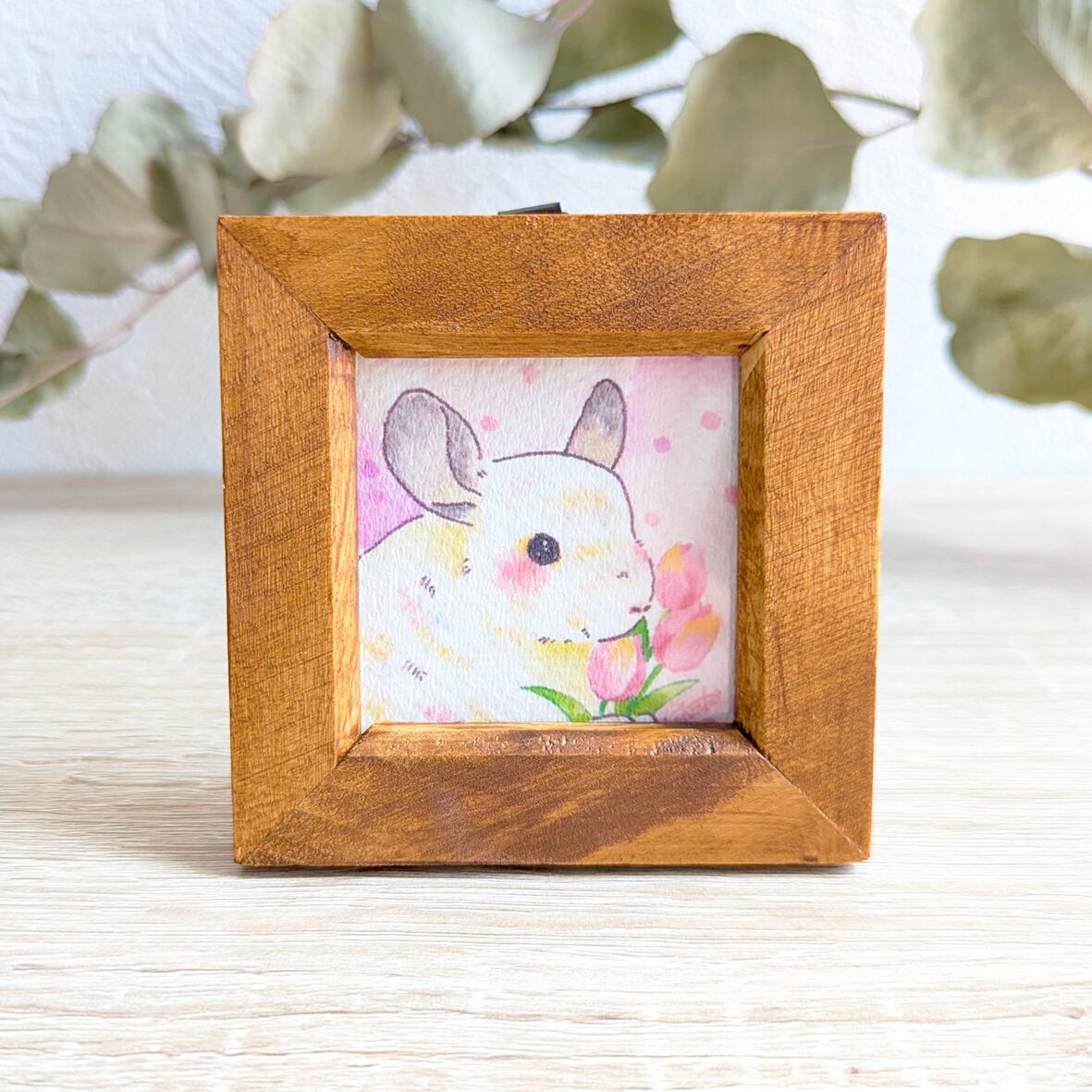 手のひらアート(複製画) | カラー・リボンボン｜うさぎチンチラの水彩