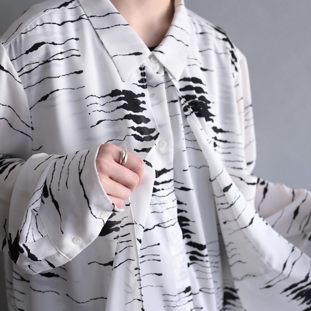 black × white pattern double cloth big shirt pullover