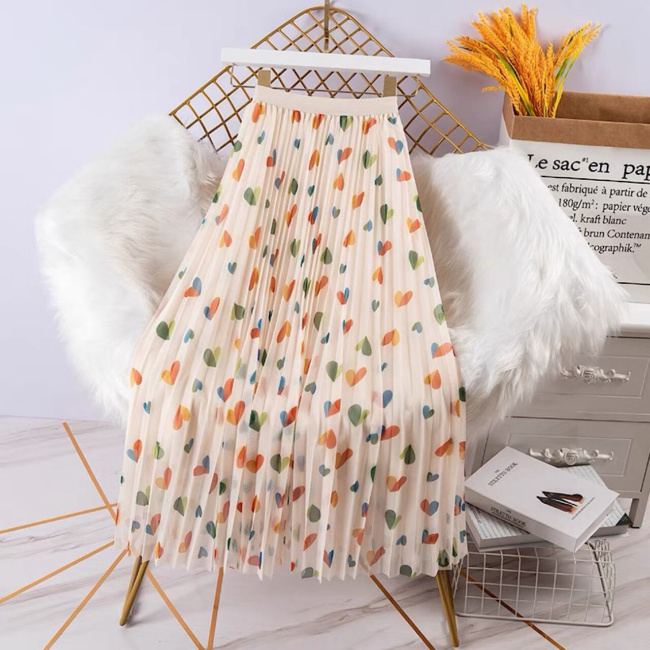 【ワンサイズ】大人ハートプリントスカート