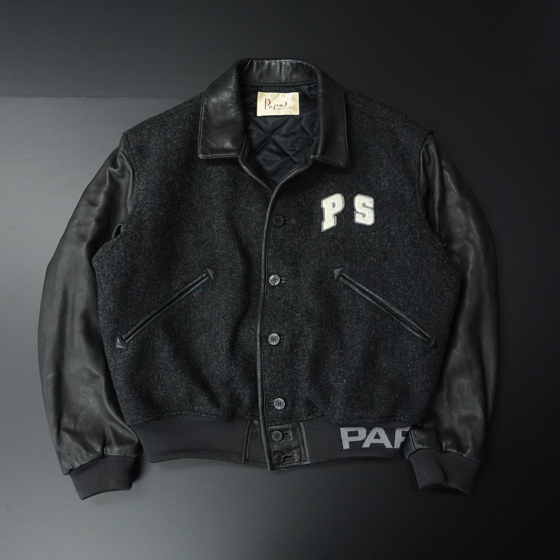 Papas パパス スタジャン レザー切り替え オールド 鹿革 ワッペン 90年