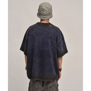 Navy washed damage print tee 1487