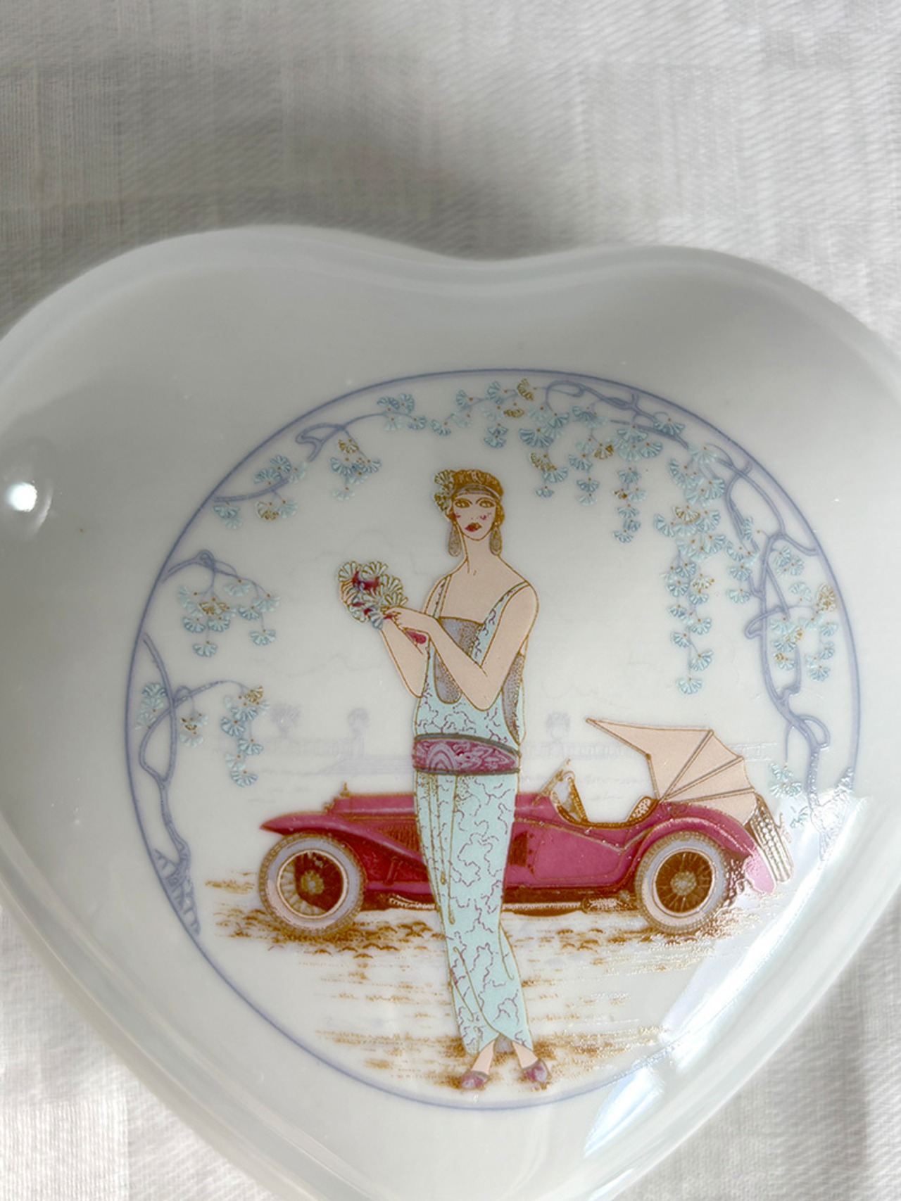 ハート型小物入れ　Limoges リモージュ　ボンボニエール　アールデコファッション　クラシックカー　12otek15