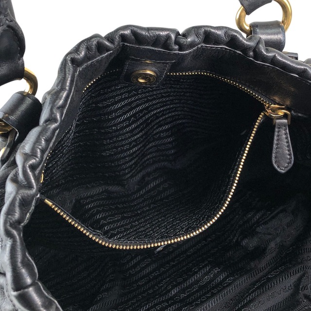 PRADA プラダ ハンドバッグ ブラック ロゴ レザー ギャザー 2way vintage ヴィンテージ オールド t5sy7s