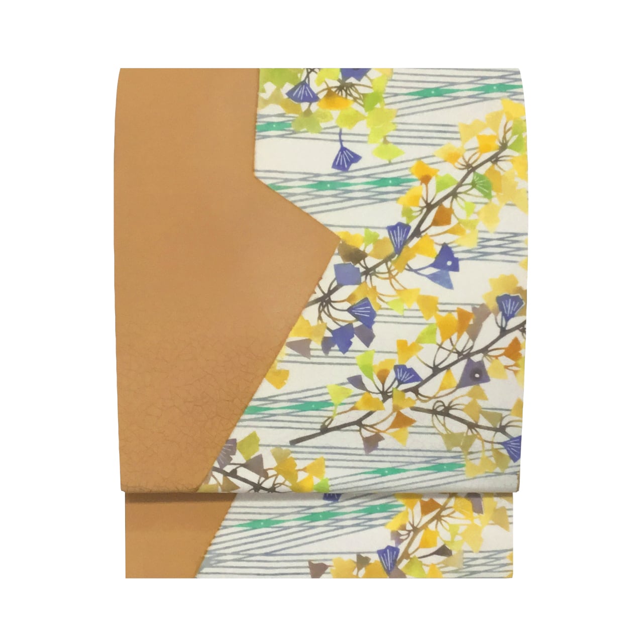 日本工芸会正会員 遠藤あけみ イチョウの模様 型絵染開名古屋帯【中古