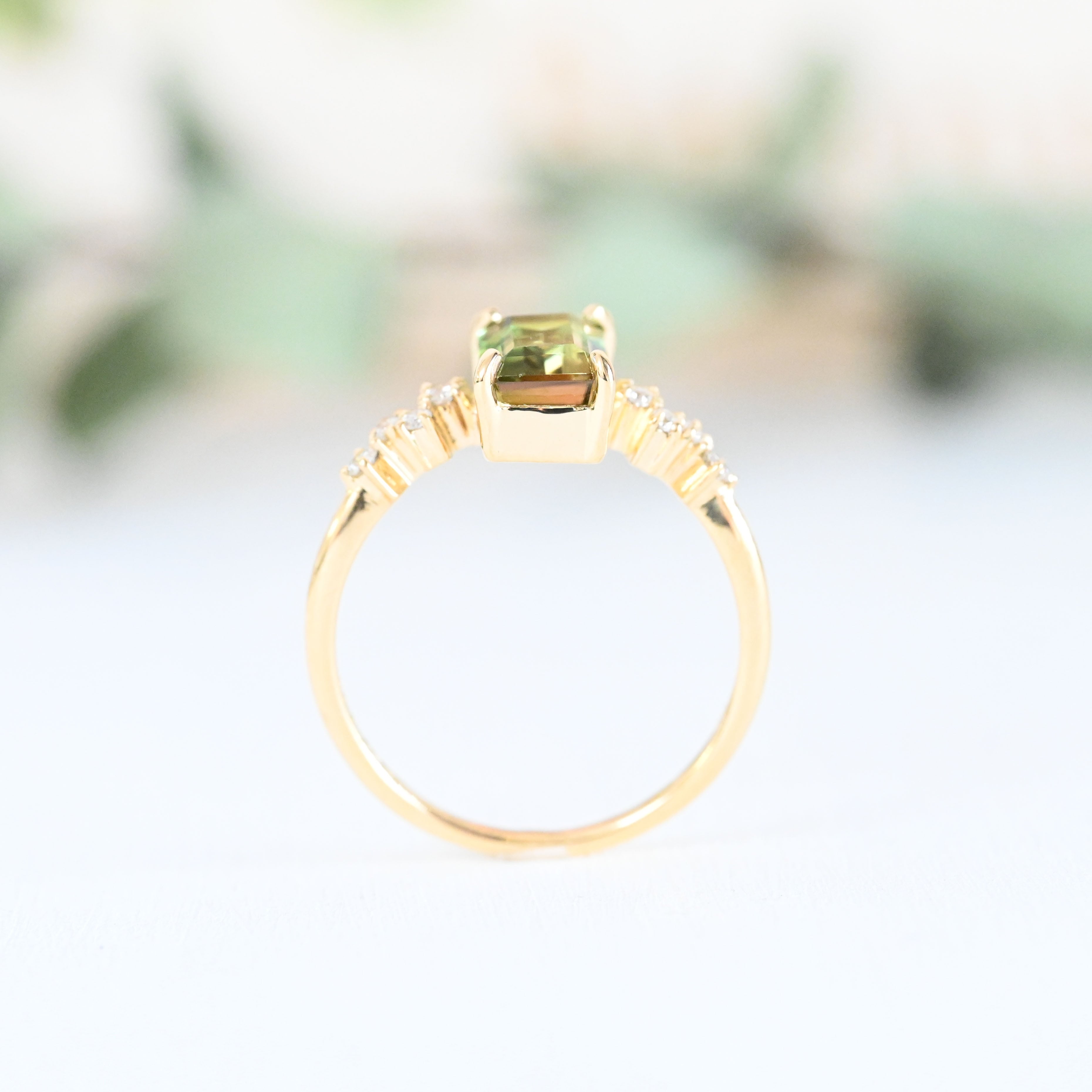 上品】 【0.46ct】バイカラートルマリンのシンプルリング 9号 K18YG