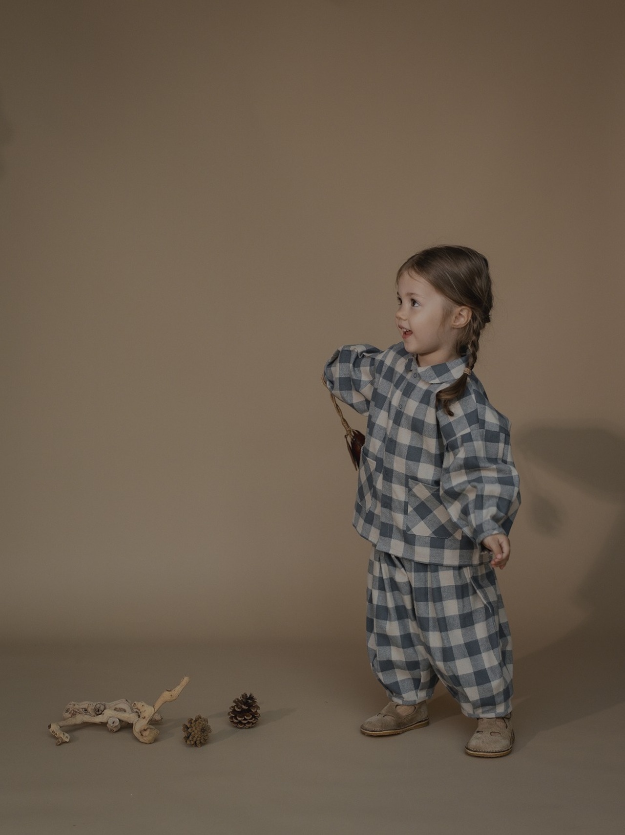 ORGANIC ZOO Fog Blue Gingham Lodge Pants