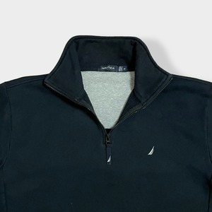 【NAUTICA】ハーフジップ スウェット プルオーバー 刺繍ロゴ ワンポイントロゴ M カンガルーポケット ノーティカ US古着