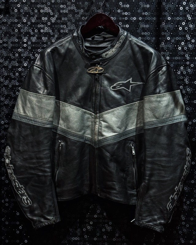 【ÆIEM】Special Vintage “alpinestars” Silver V-Line Cow Leather Racing Jacket