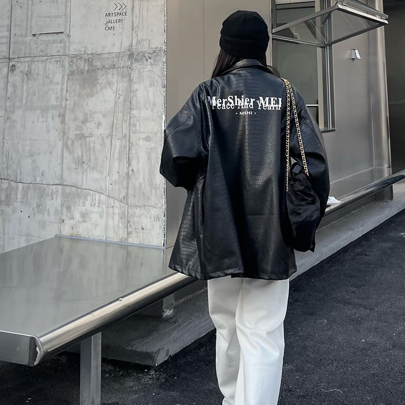 ZZHenLワニ柄フェイクレザーオーバージャケット