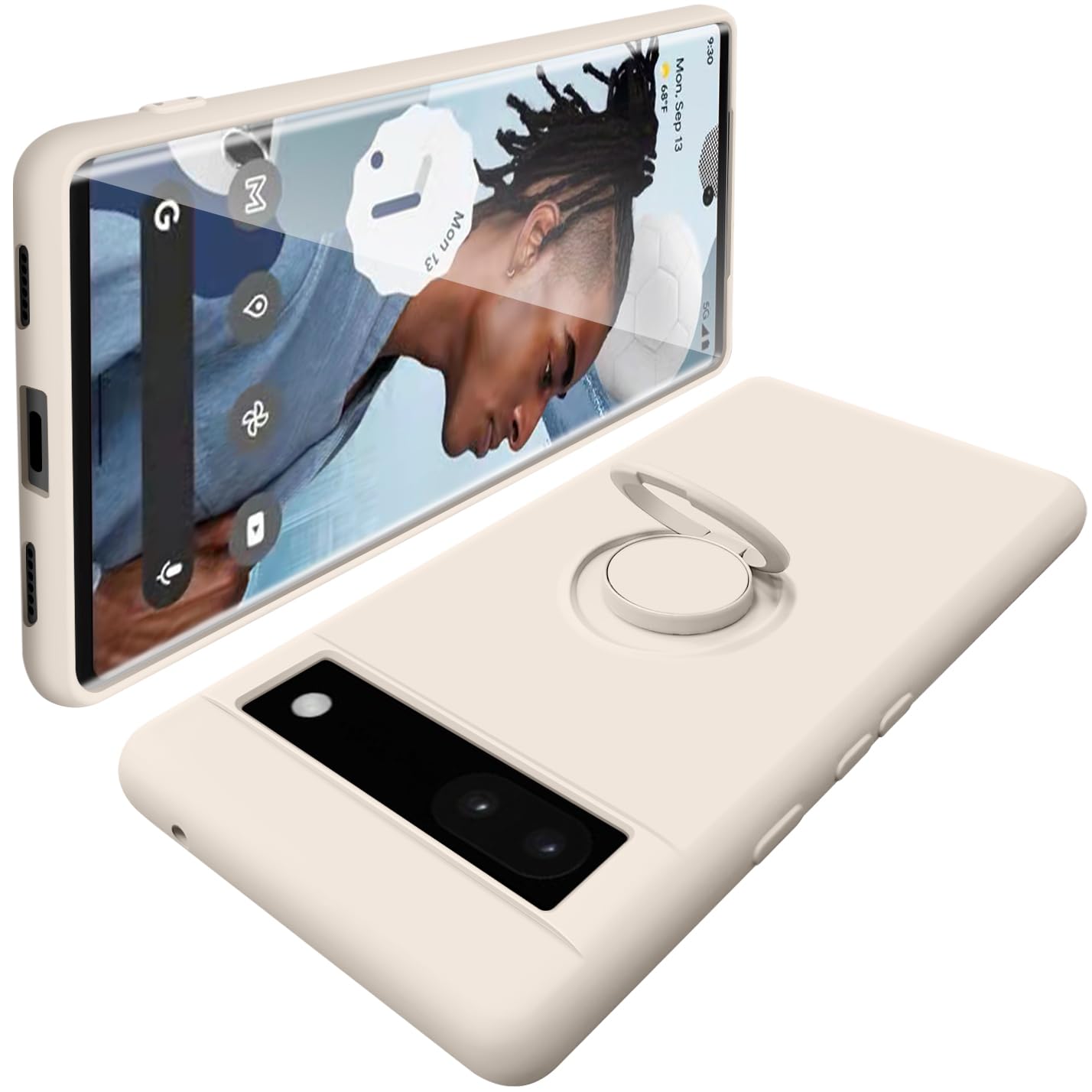 【努力特価】Google Pixel 6Pro ケース 耐衝撃 スタンド機能付き リング付 ピクセル6Pro リング スマホケース マット感 液体シリコン ソフト 360回転車載ホルダー (ホワイト)