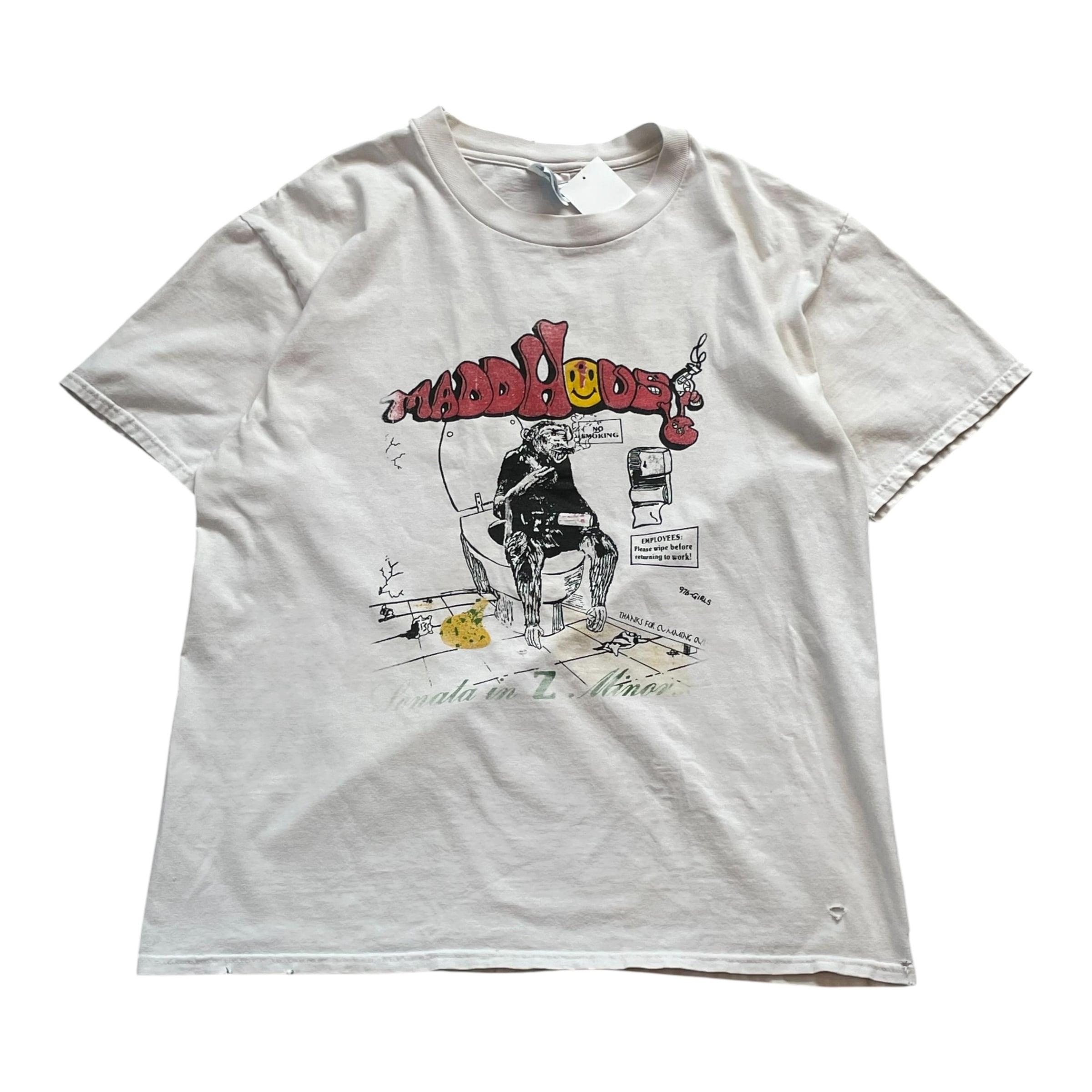 90s MADDHOUSE "ぶち抜き smile" T-shirt