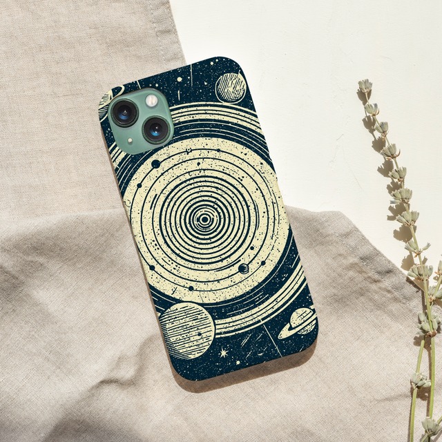 受注生産 iPhoneケース 白い渦巻き軌道の宇宙柄｜レトロ宇宙 RFSP039C