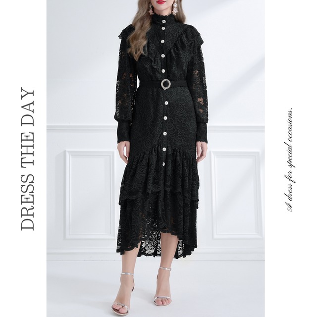 総レースフィッシュテールドレス3色展開 D0018