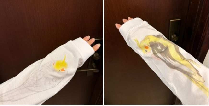 袖にインコが潜んでいる Tシャツ(ルチノー/パイド)※次回11/25〜お届け