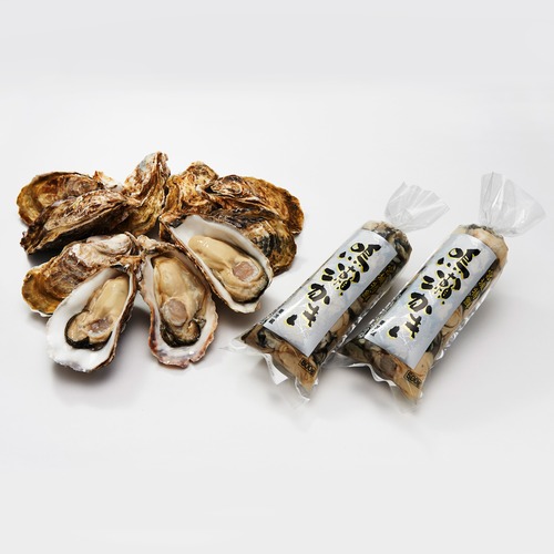 【要加熱】後藤水産 鳴瀬牡蠣 むき身500ｇ 2本・殻付き牡蠣10個 セット