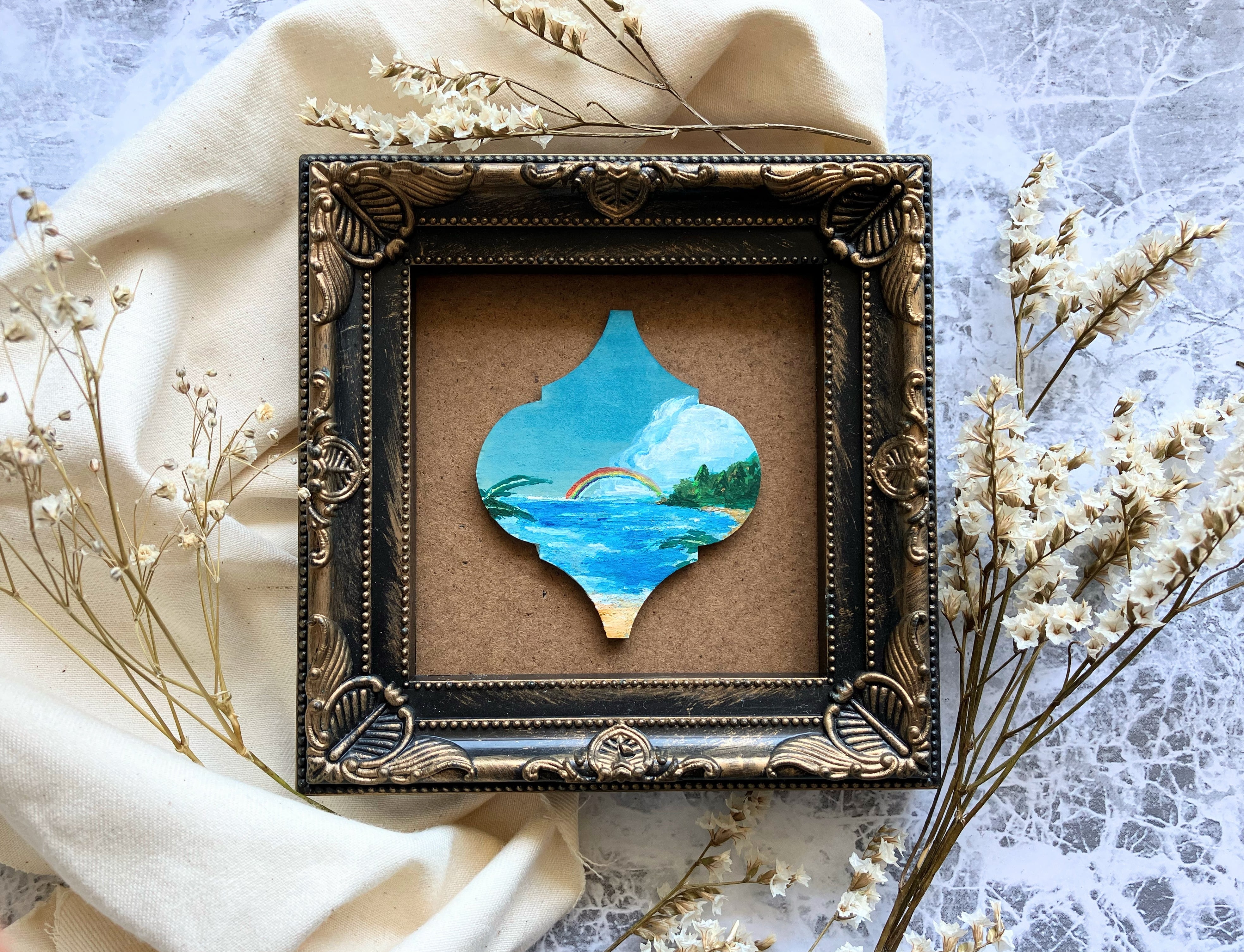 46×53㎝「窓辺のイスとテーブル」F10・油彩画・原画・額装 | Pay ID