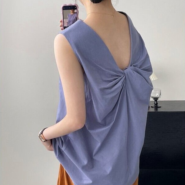 Back Twist Cotton Linen ノースリーブ [26010228]