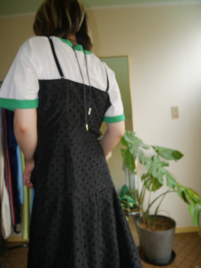 80s-90s Vintage Black Flocky Polka Dot Dress