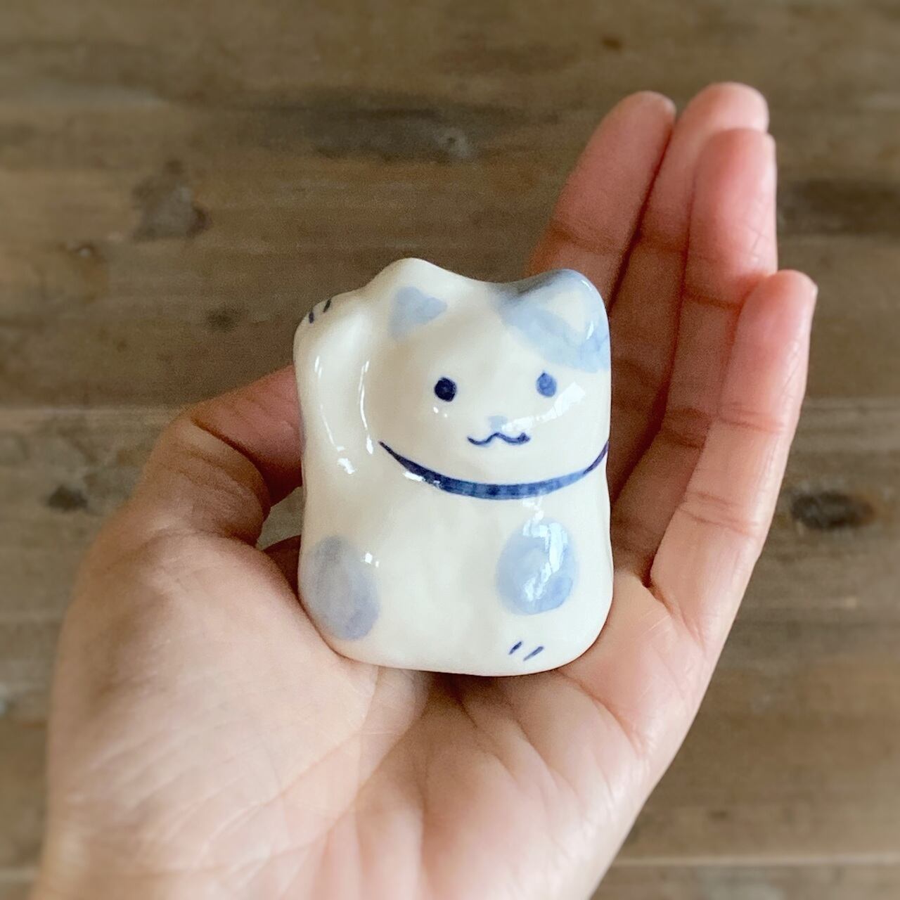 まねきねこ　金運　(染付)