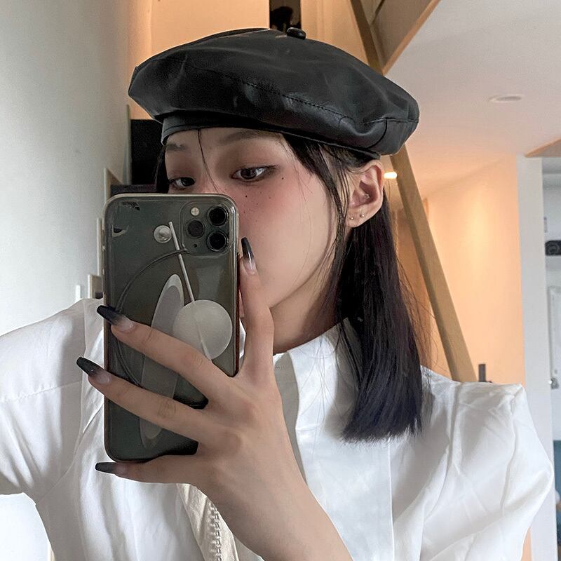 レザーオータムウィンタースタンダードブラックスプリング レトロ 帽子 春物 秋物 冬物 ベレット ヘアアクセサリー ブラック・アイド・ピーズ79618672704